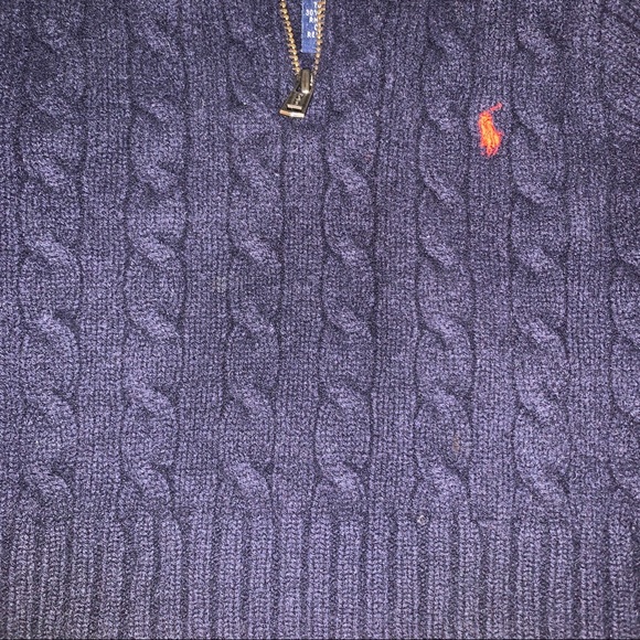 Ralph Lauren | Navy Wool Cashmere Quarter Zip Sweater - Picture 3 of 5